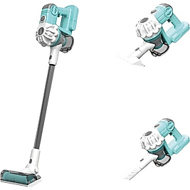 Vardem - Çekme Özellikli Pilli Sesli Oyuncak Süpürge 75cm Dikey Elektrik Süpürgesi Dyson Model (3 in1 ) YEŞİL