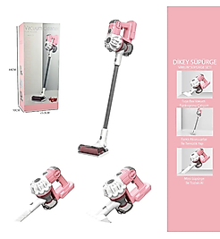Çekme Özellikli Pilli Sesli Oyuncak Süpürge 75cm Dikey Elektrik Süpürgesi Dyson Model (3 in1 ) PEMBE